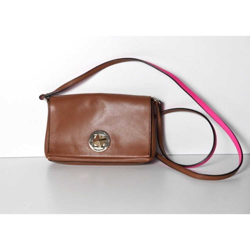 Kate Spade Brightspot Avenue Sally Turn Lock Shoulder Bag Tan with Pink Strap